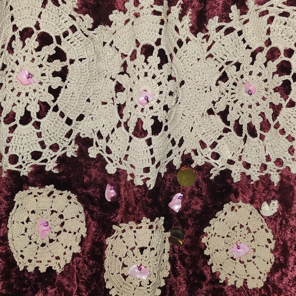 Unique Funky Crushed Velvet Dollie Decorated Zip-Up Bomber Style Jacket - Picture 7 of 13